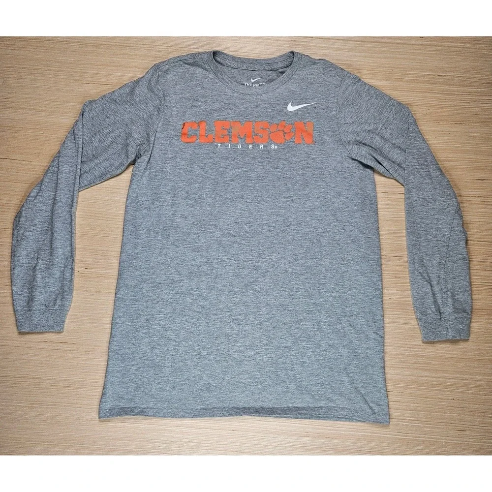 Clemson Tigers Nike Long Sleeve T-Shirt Boys XL Gray Athletic Cut Graphic Tee